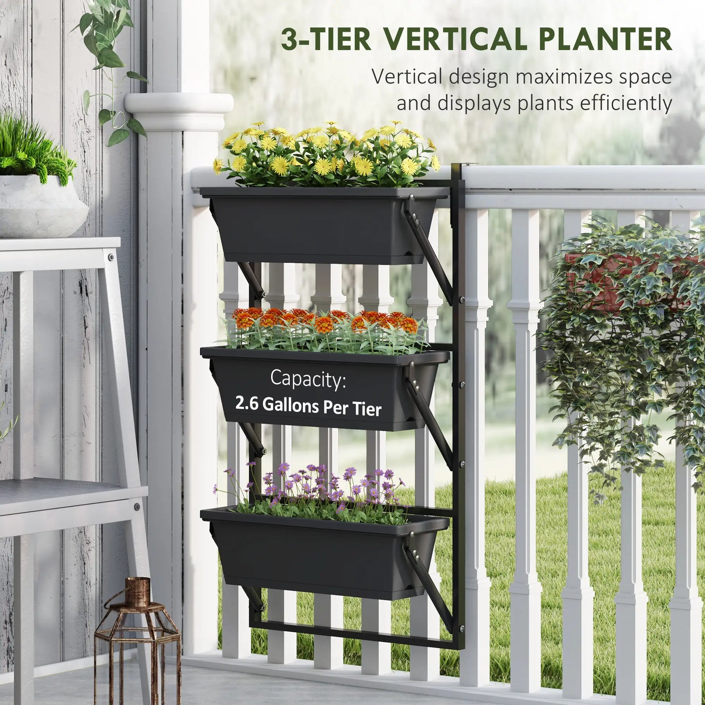 3-Tier Wall Planter Box, 3 Pots, Vertical Outdoor, Dark Grey Garden Accessories at Gallery Canada