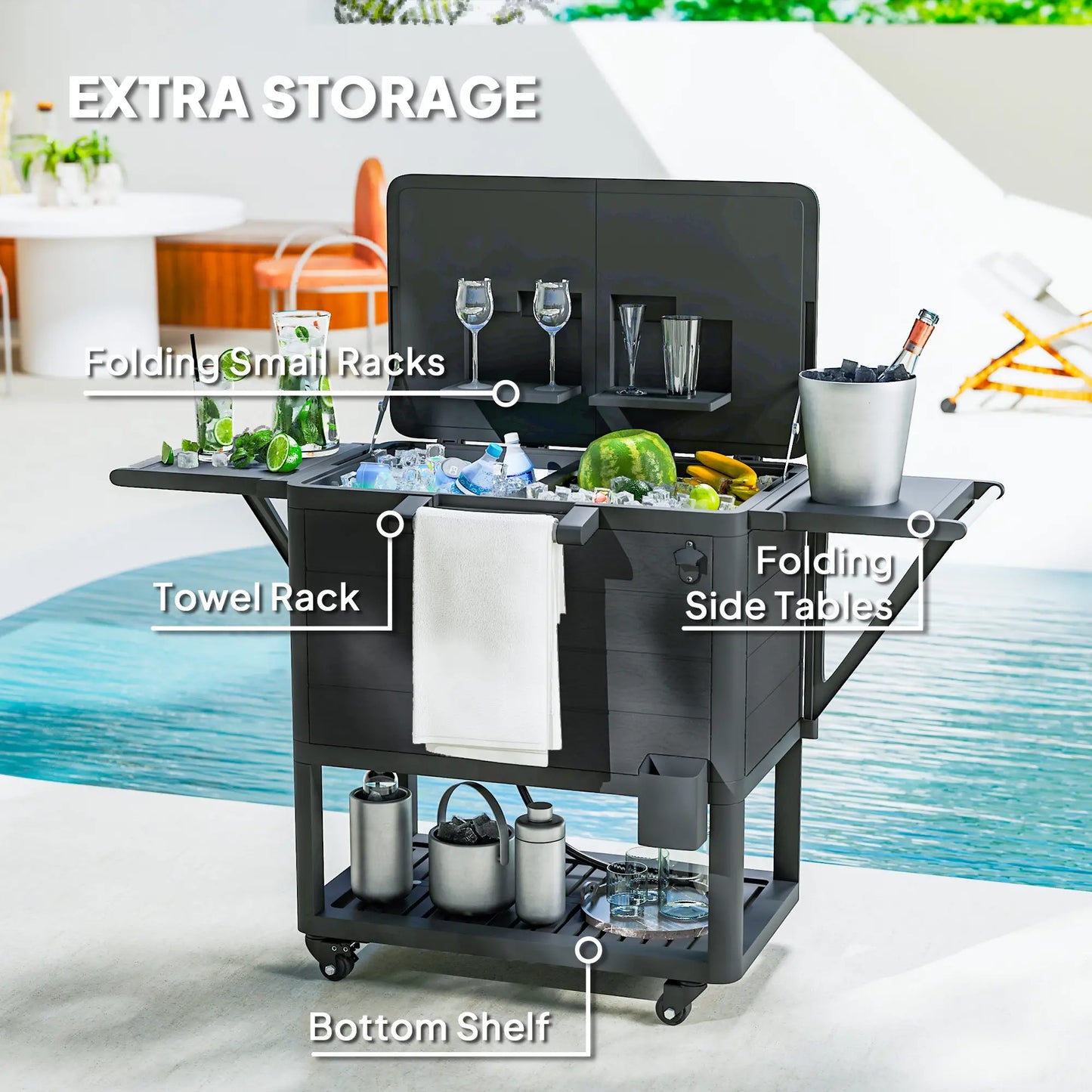 104 Quart Large Capacity Outdoor Cooler Cart, Patio Rolling Ice Chest, Black Cooler Boxes at Gallery Canada
