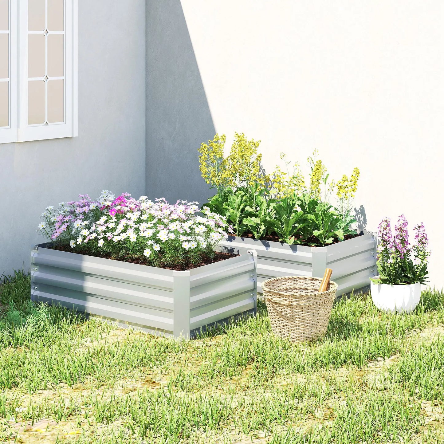Galvanized Raised Garden Beds, Set of 2, Planter Box, Grey Galvanized Planter Boxes at Gallery Canada