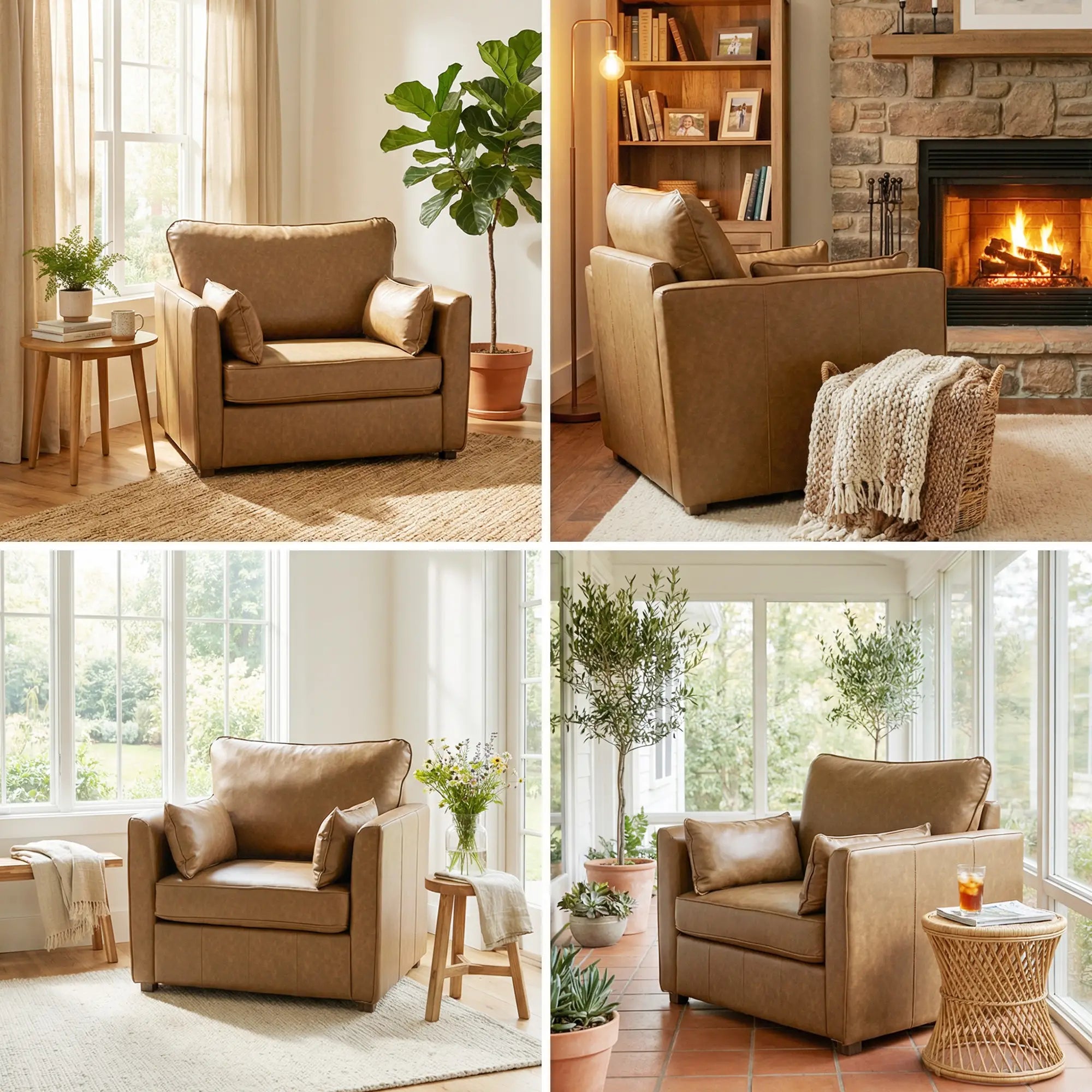 PU Leather Armchair, Wide Seat, Spring Cushion, Rubberwood Legs, Brown Accent Chairs at Gallery Canada
