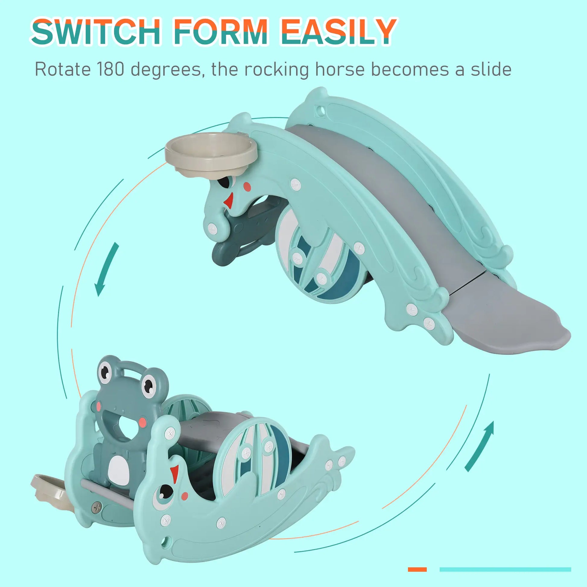 3-in-1 Kids Slide, Rocking Horse, Basketball Hoop, Age 1.5-3, Green Rocking Horses at Gallery Canada