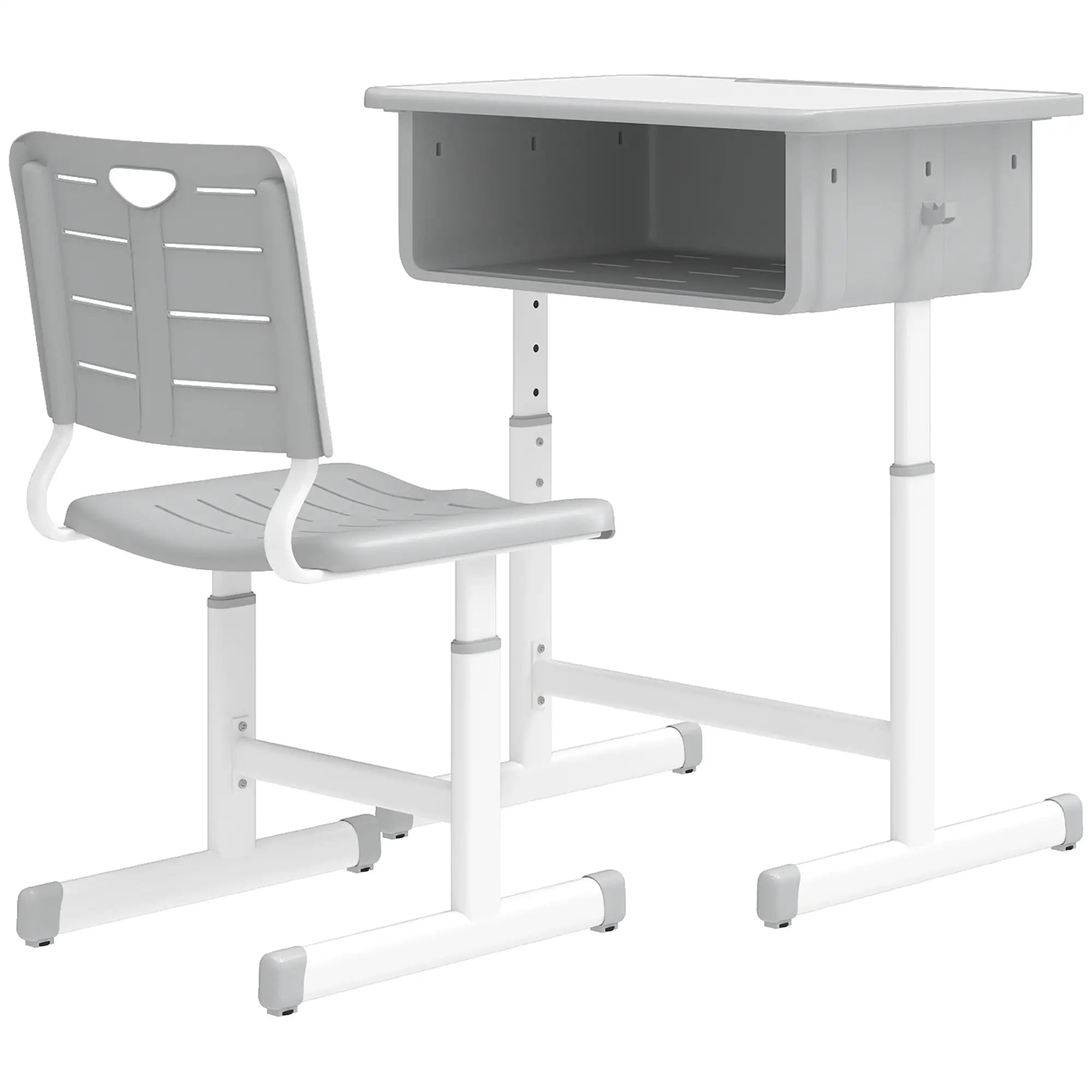 Kids Desk And Chair Set, Height Adjustable, With Drawer, Grey Kids Desk Sets Grey, White at Gallery Canada
