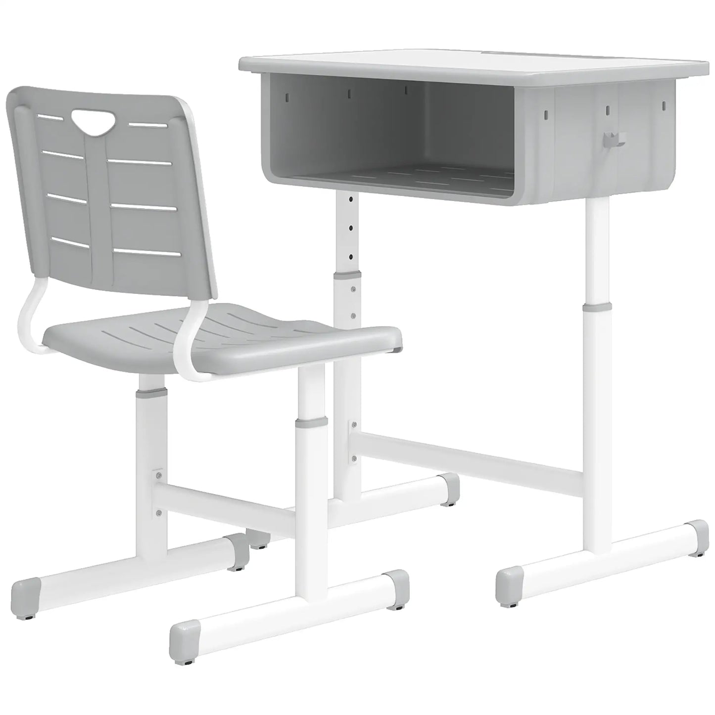 Kids Desk And Chair Set, Height Adjustable, With Drawer, Grey Kids Desk Sets Grey, White at Gallery Canada