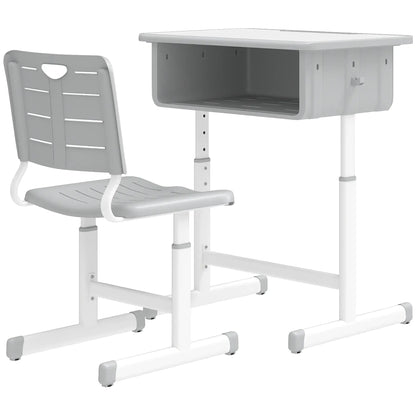 Kids Desk And Chair Set, Height Adjustable, With Drawer, Grey Kids Desk Sets Grey, White at Gallery Canada
