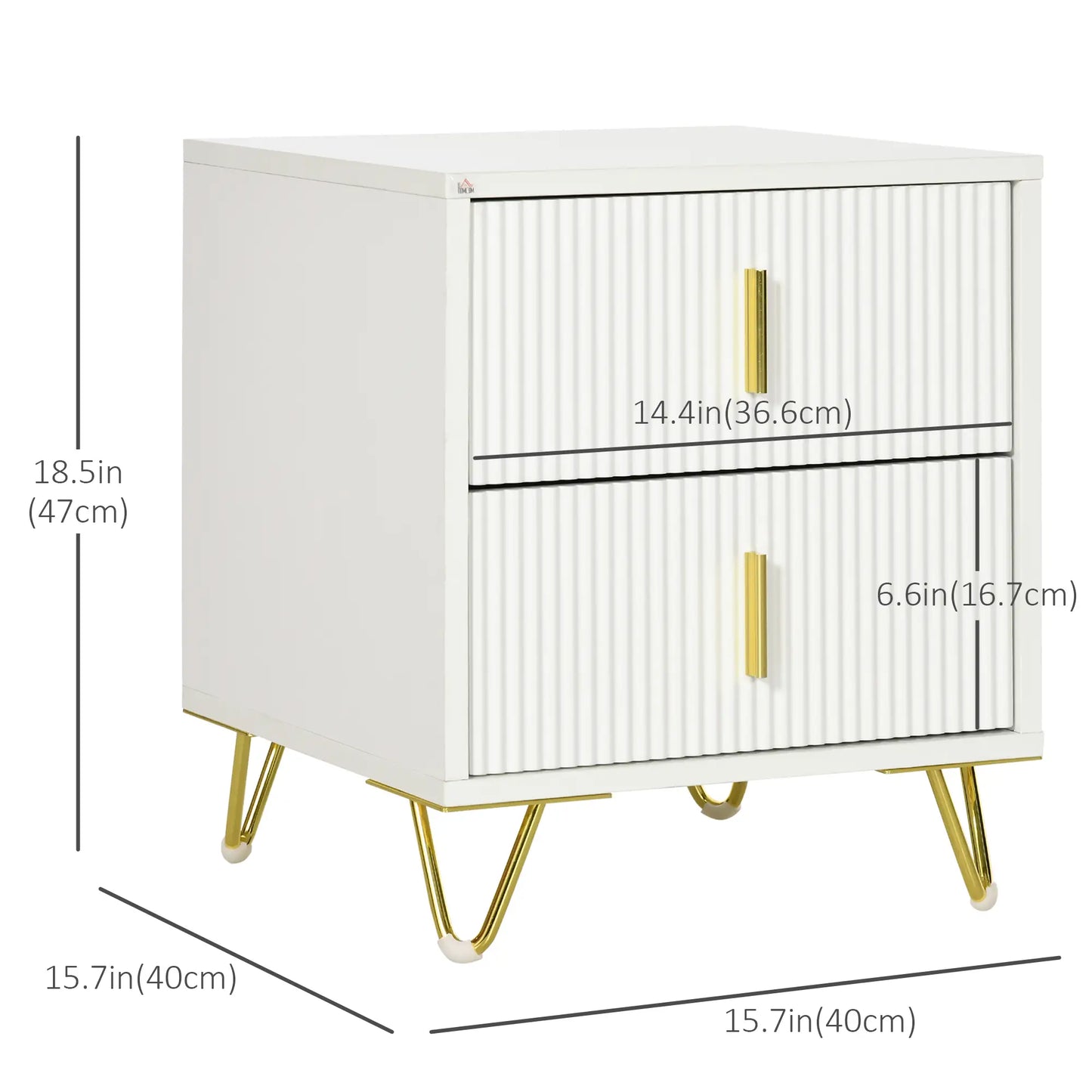Modern Nightstand, 2 Drawers, Metal Legs, Bedroom Living Room, White Bedside Tables at Gallery Canada