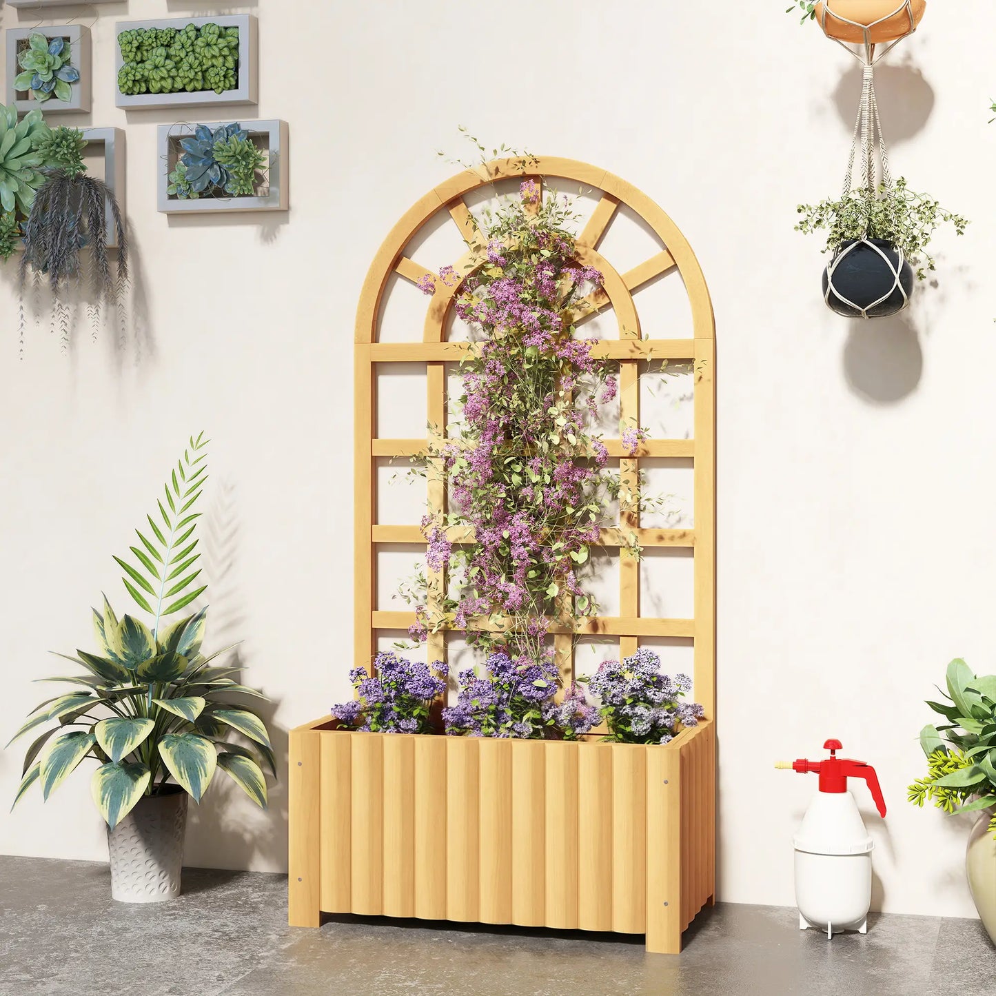 Wooden Raised Garden Bed With Lattice Trellis, Outdoor Elevated Planter Box Wooden Planter Boxes at Gallery Canada