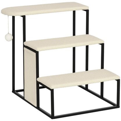 20 3-Step Cat Stairs, Carpeted Ladder Ramp, Scratching Board, Cream White Dog Stairs Cream White and Black at Gallery Canada
