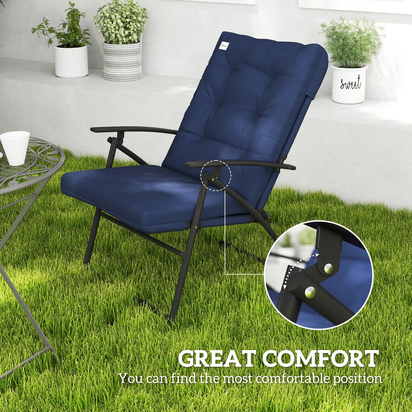 Outdoor Folding Chairs, Set of 2, Adjustable Backrest, Padded, Blue Patio Chairs at Gallery Canada