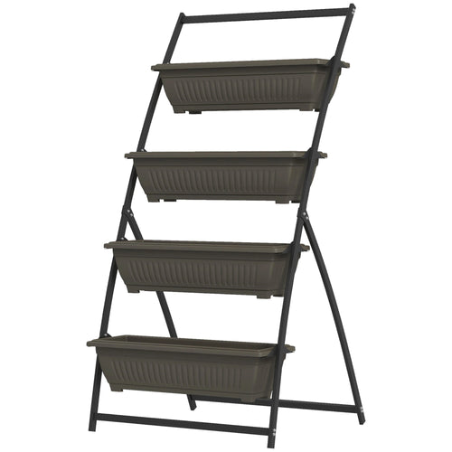 4-Tier Vertical Raised Garden Planter, 4 Boxes, Outdoor Plant Stand, Brown