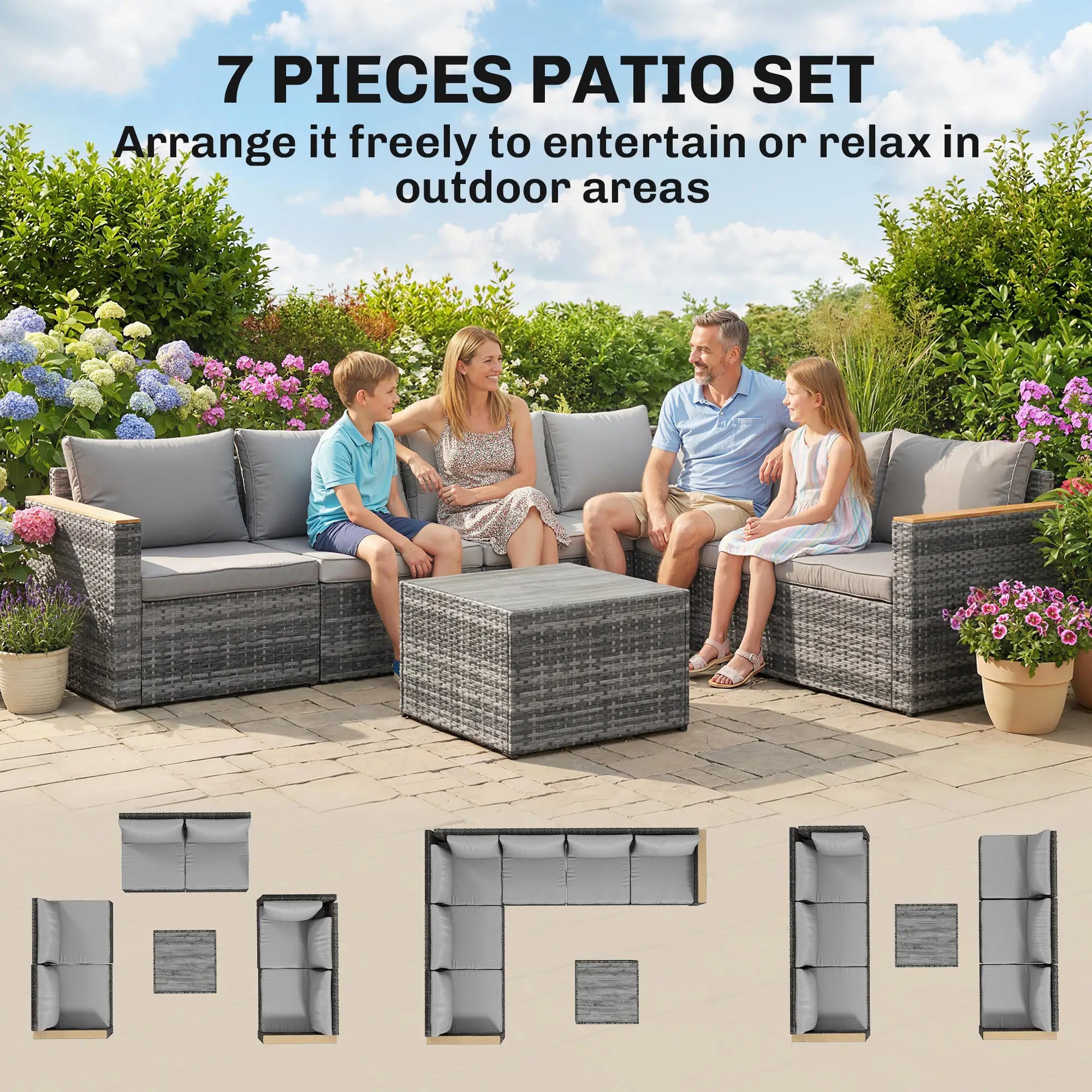 L-Shaped Wicker Patio Furniture Set, 7 Piece, Light Grey Patio Furniture Sets at Gallery Canada