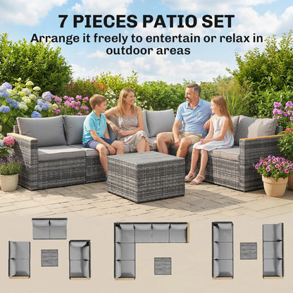 L-Shaped Wicker Patio Furniture Set, 7 Piece, Light Grey Patio Furniture Sets at Gallery Canada