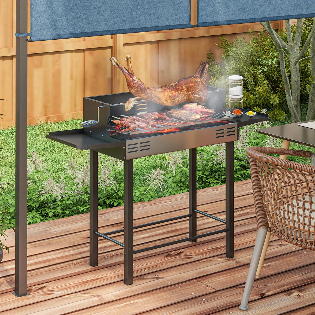 Charcoal Rotisserie Grill, 3-Level Grate, Storage Shelves, Stainless Steel Charcoal BBQ Grils at Gallery Canada