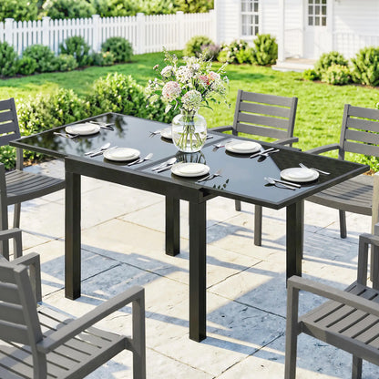 Aluminum Expandable Dining Table, Tempered Glass Tabletop, Black Patio Dining Tables at Gallery Canada