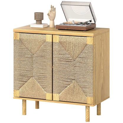 Handwoven Rope Accent Cabinet, Boho Sideboard, Push to Open Doors, Adjustable Shelf Storage Cabinets Oak at Gallery Canada