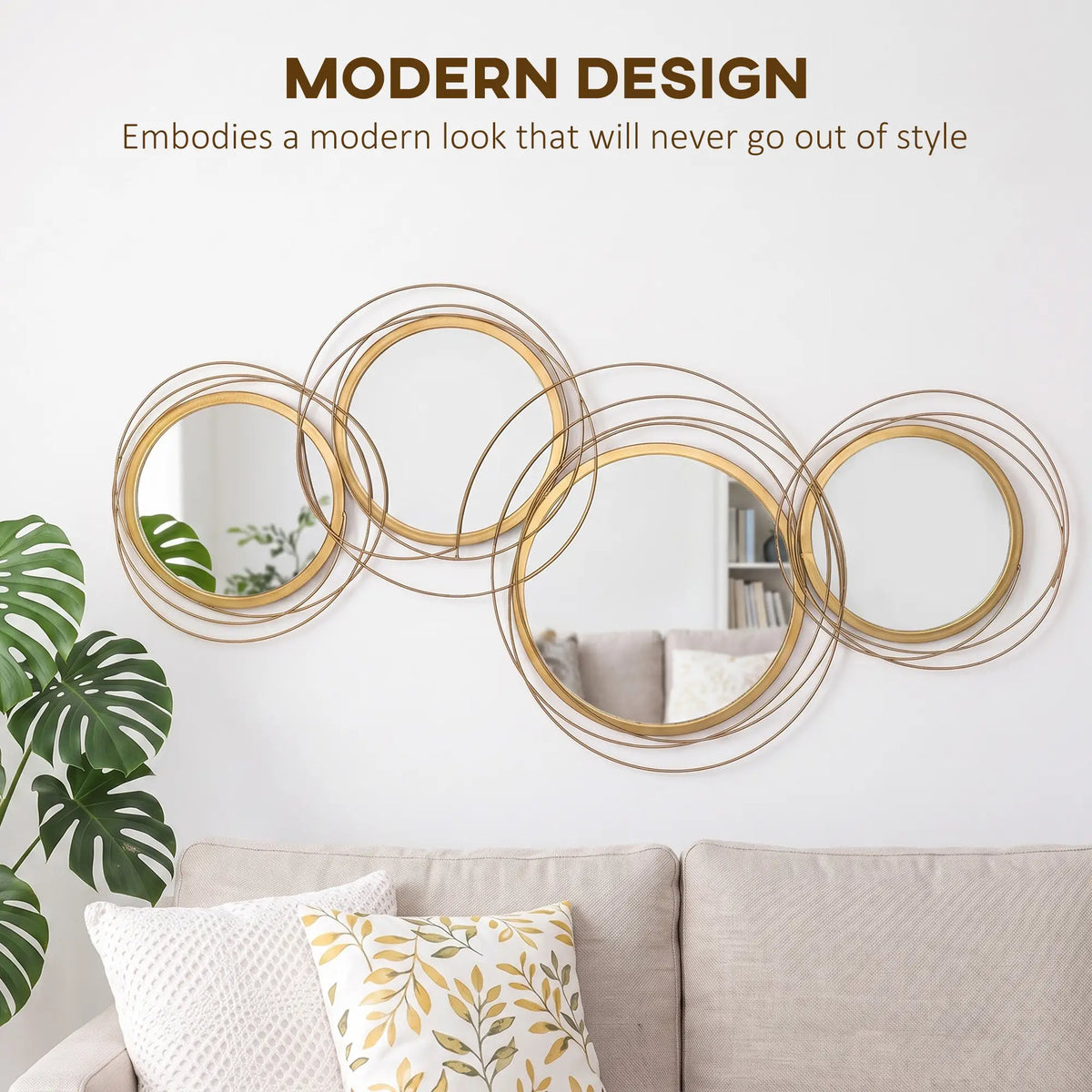 Metal Wall Art Circle Mirror, 42.25" W x 22" H, Gold Hand Painted Canvases at Gallery Canada