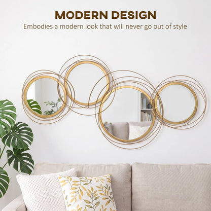 Metal Wall Art Circle Mirror, 42.25" W x 22" H, Gold Hand Painted Canvases at Gallery Canada