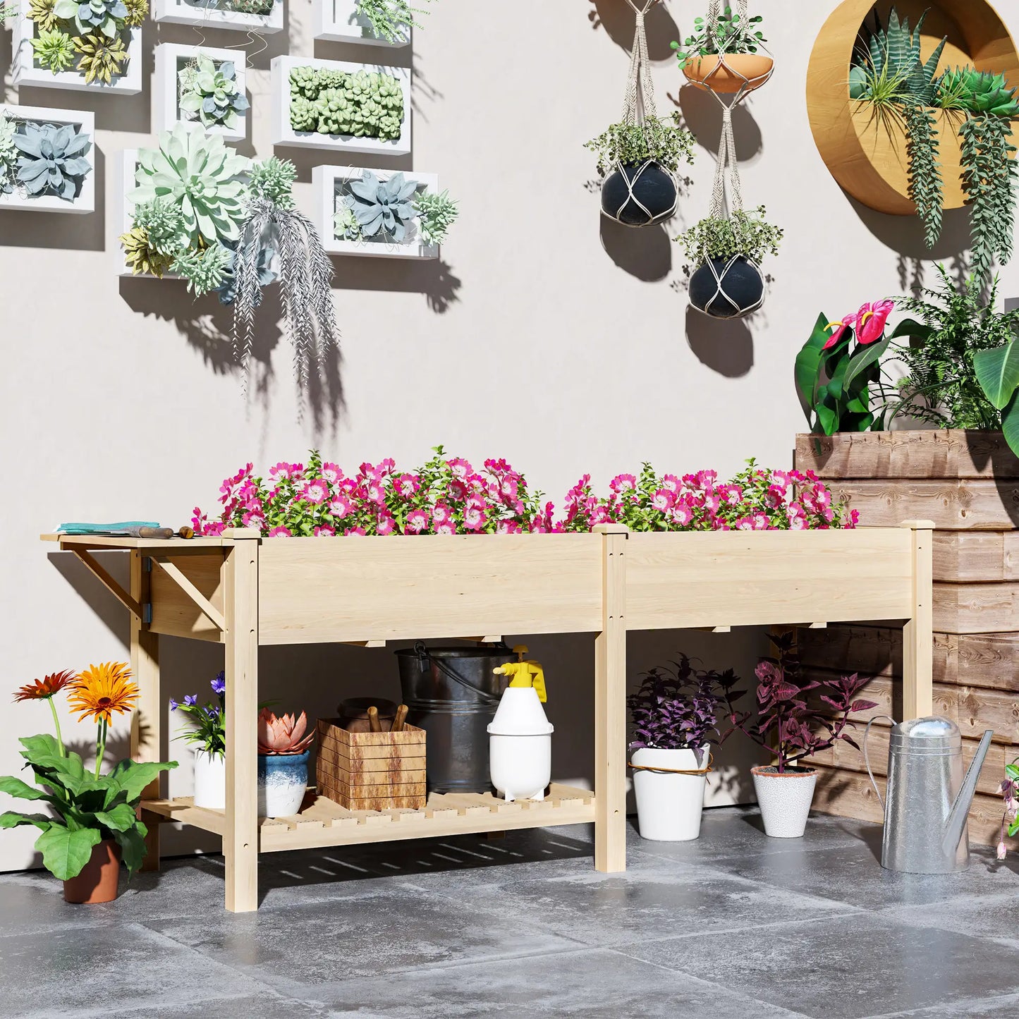 Raised Garden Bed, Wood Planter Box with Side Table, Natural Raised Garden Beds at Gallery Canada