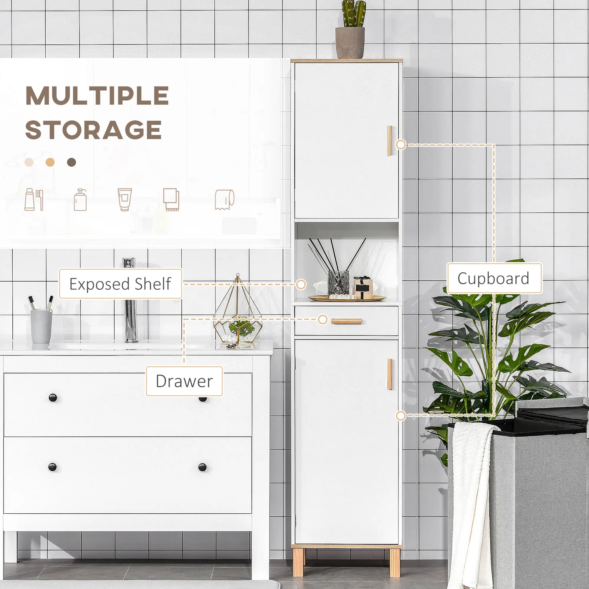 Bathroom Storage Cabinet, Floor Standing Linen Tower, White Bathroom Cabinets at Gallery Canada