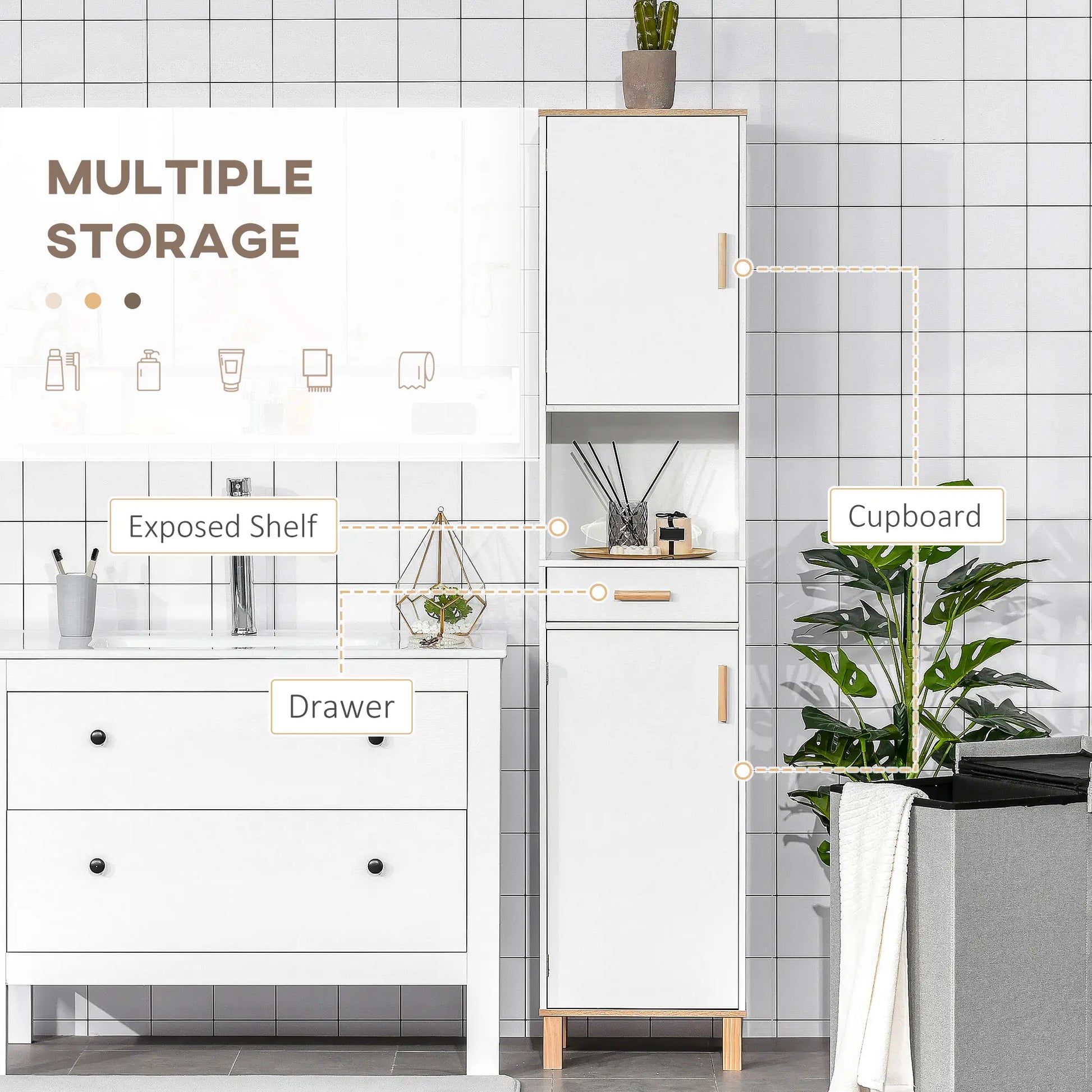 Bathroom Storage Cabinet, Floor Standing Linen Tower, White Bathroom Cabinets at Gallery Canada