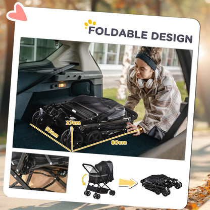 Foldable Pet Stroller, 4 Wheels, EVA Brake, 3-Stage Canopy, Mesh Window, Black Dog Bike Trailers & Strollers at Gallery Canada