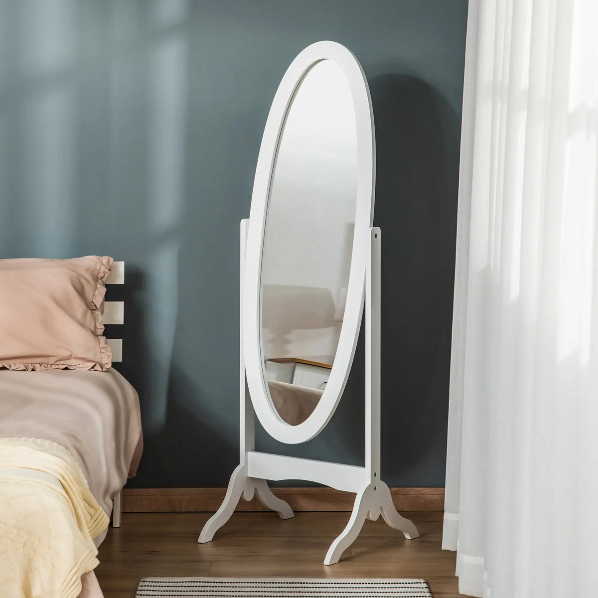 Full Length Floor Mirror, Adjustable Angle Oval Frame, White Full Length Mirrors at Gallery Canada