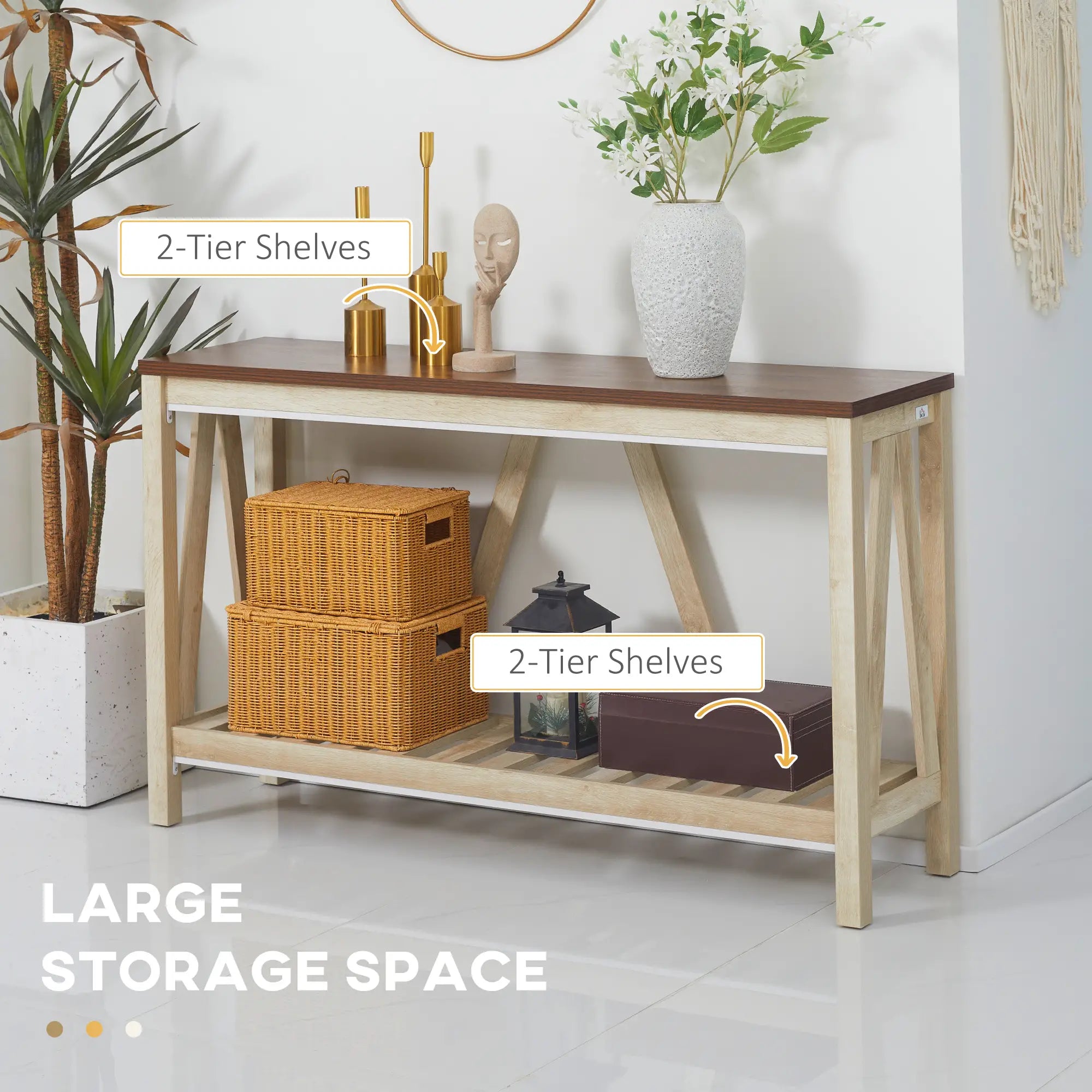 Farmhouse Console Table with Storage Shelf, Rustic Sofa Table, Oak Console Tables at Gallery Canada