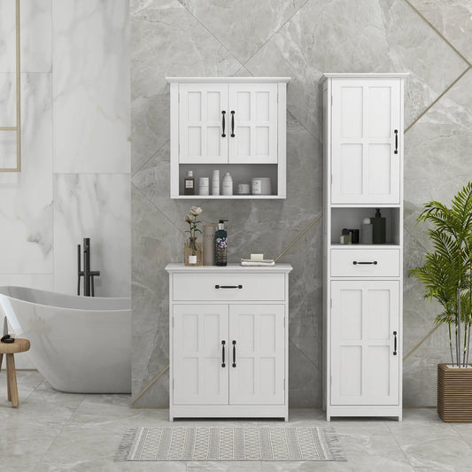 3-Piece Bathroom Furniture Set, Storage Cabinet with Drawers, Shelves, White Storage Cabinets White at Gallery Canada