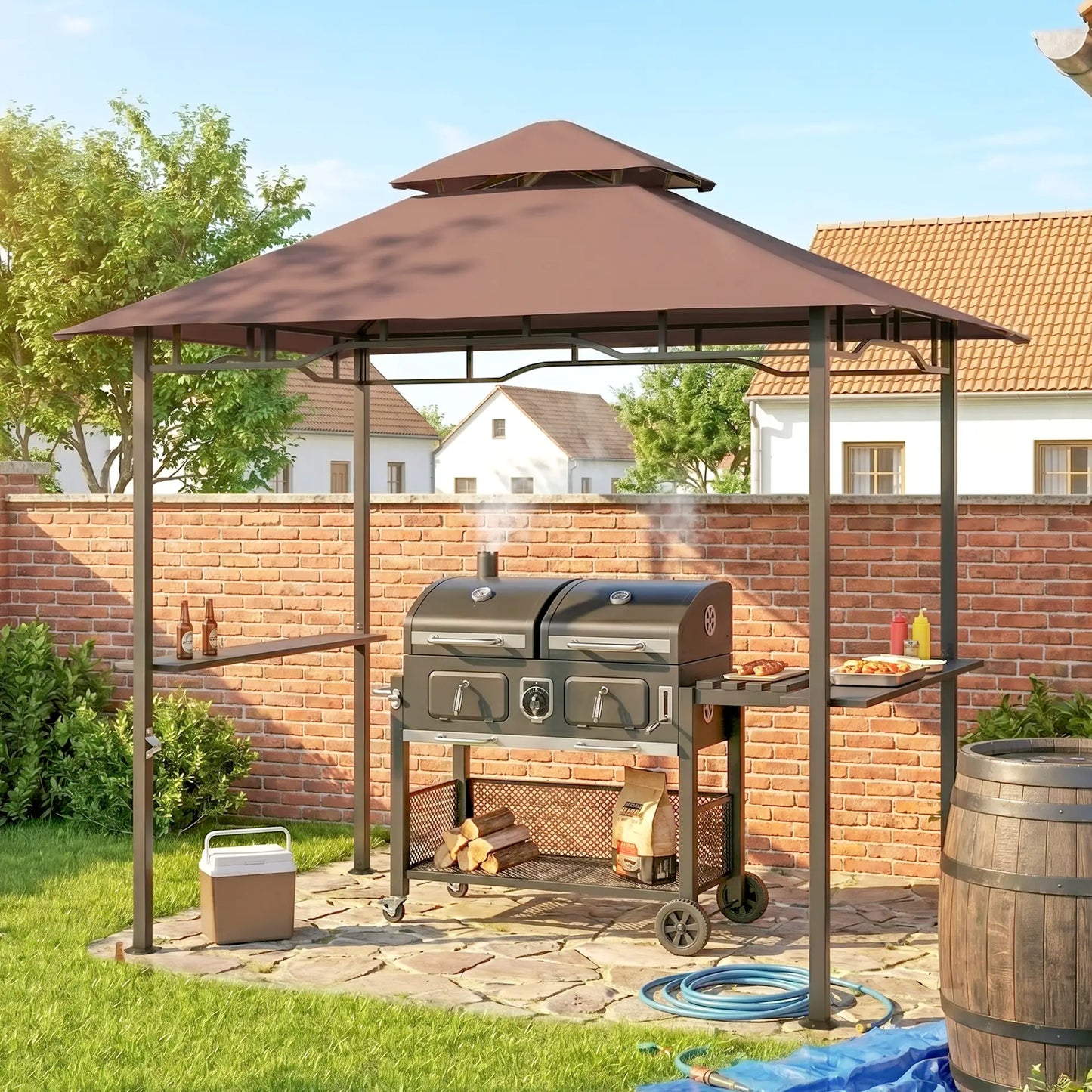 8' x 5' BBQ Grill Gazebo Tent, Double Tiered Canopy, Outdoor Sun Shade BBQ Grill Gazebos at Gallery Canada
