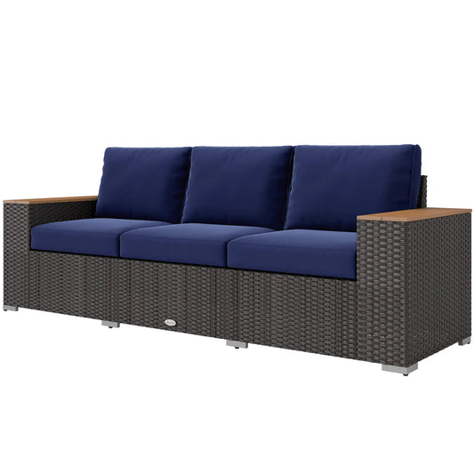 3-Seater Outdoor Sofa, PE Wicker Patio Sofa With Cushions, Dark Blue Patio Furniture Sets Brown, Dark Blue at Gallery Canada