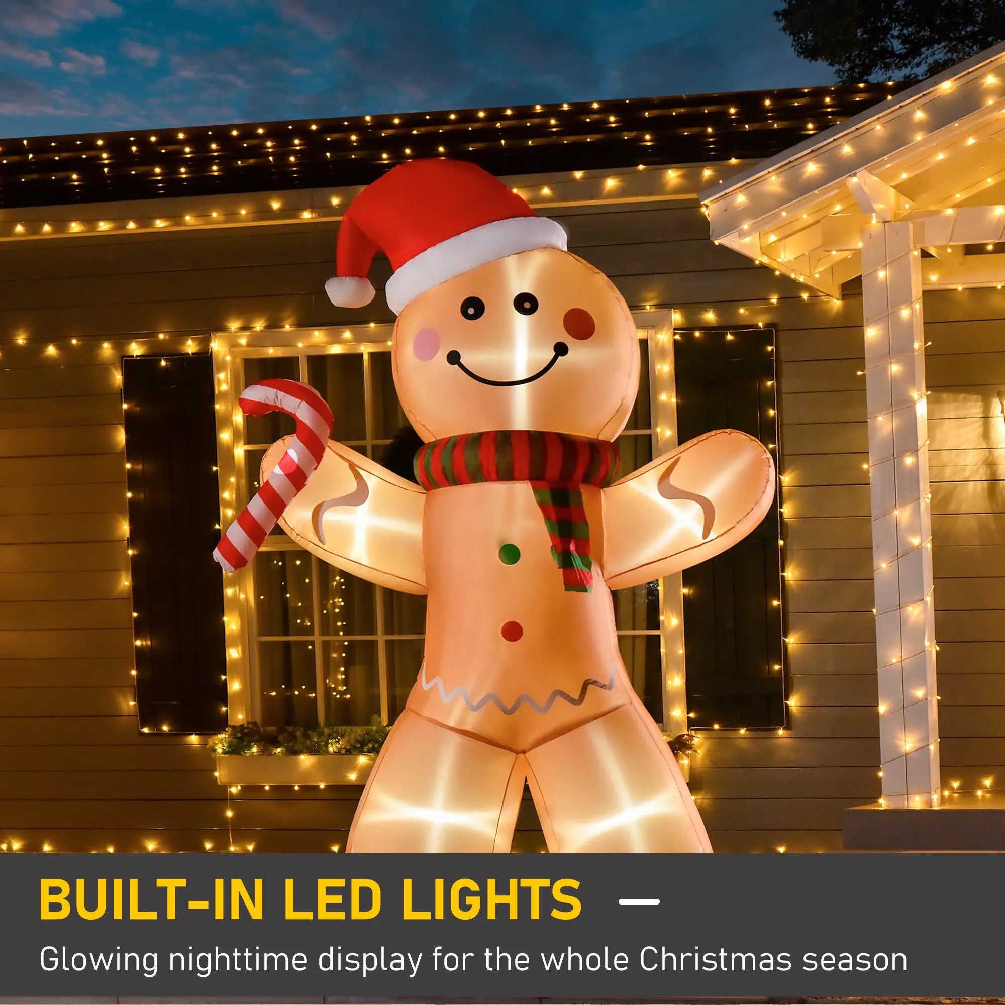 8ft Inflatable Gingerbread Man with Candy Cane, LED Lights Yard Decoration Christmas Inflatables at Gallery Canada