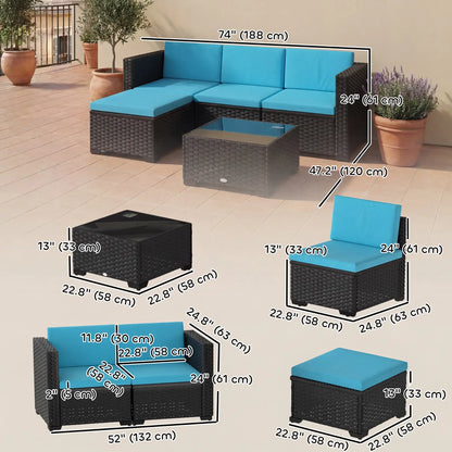 5 Piece Patio Furniture Set, L-Shape Wicker Sectional, Turquoise Patio Furniture Sets at Gallery Canada