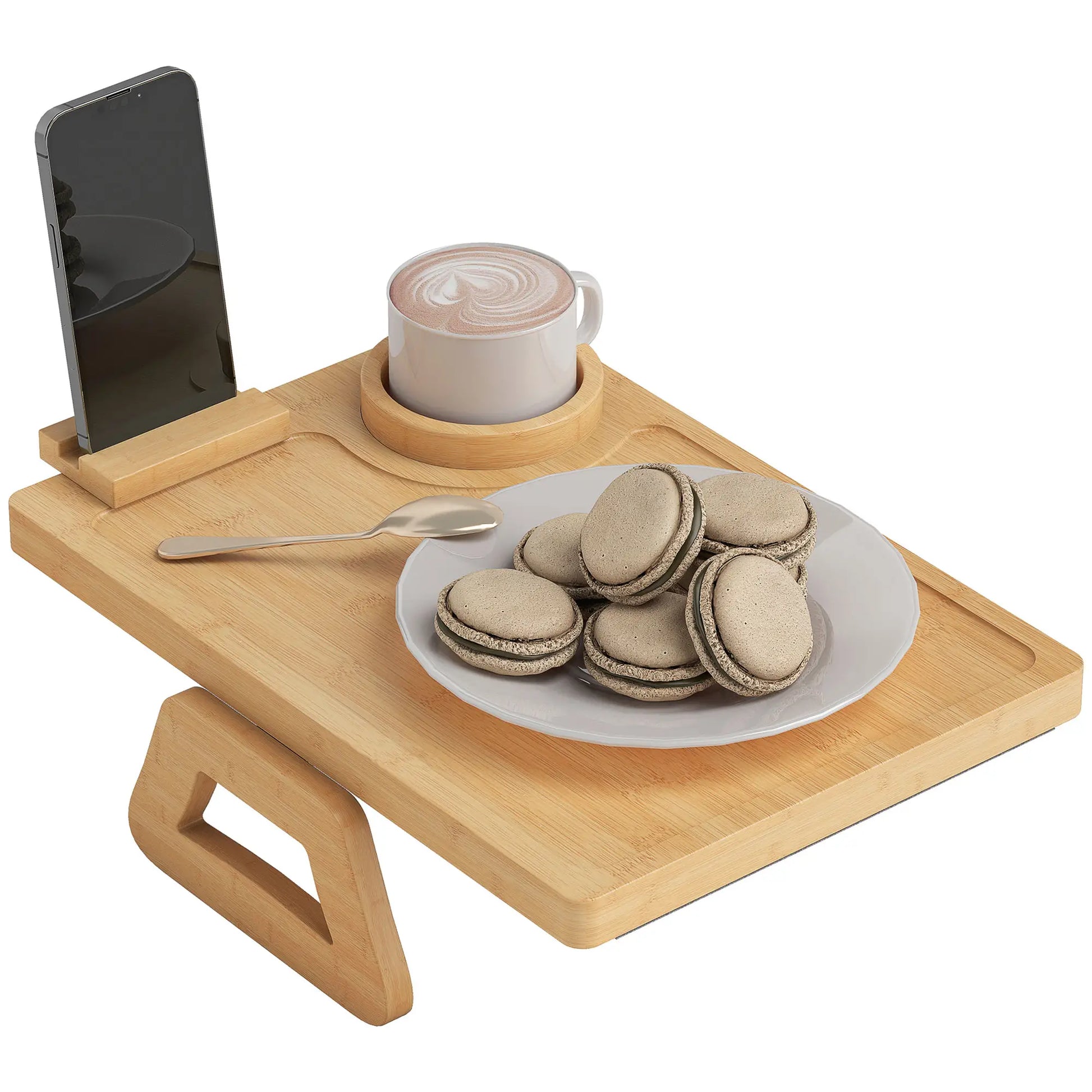 Clip-On Side Table, 360 Rotating Phone Holder, Removable Cup Holder, Natural Living Room Furniture Natural at Gallery Canada