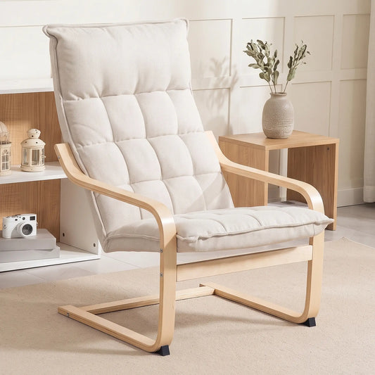 Modern Armchair, Upholstered Accent Chair, Curved Leg, Cream White Accent Chairs Cream at Gallery Canada
