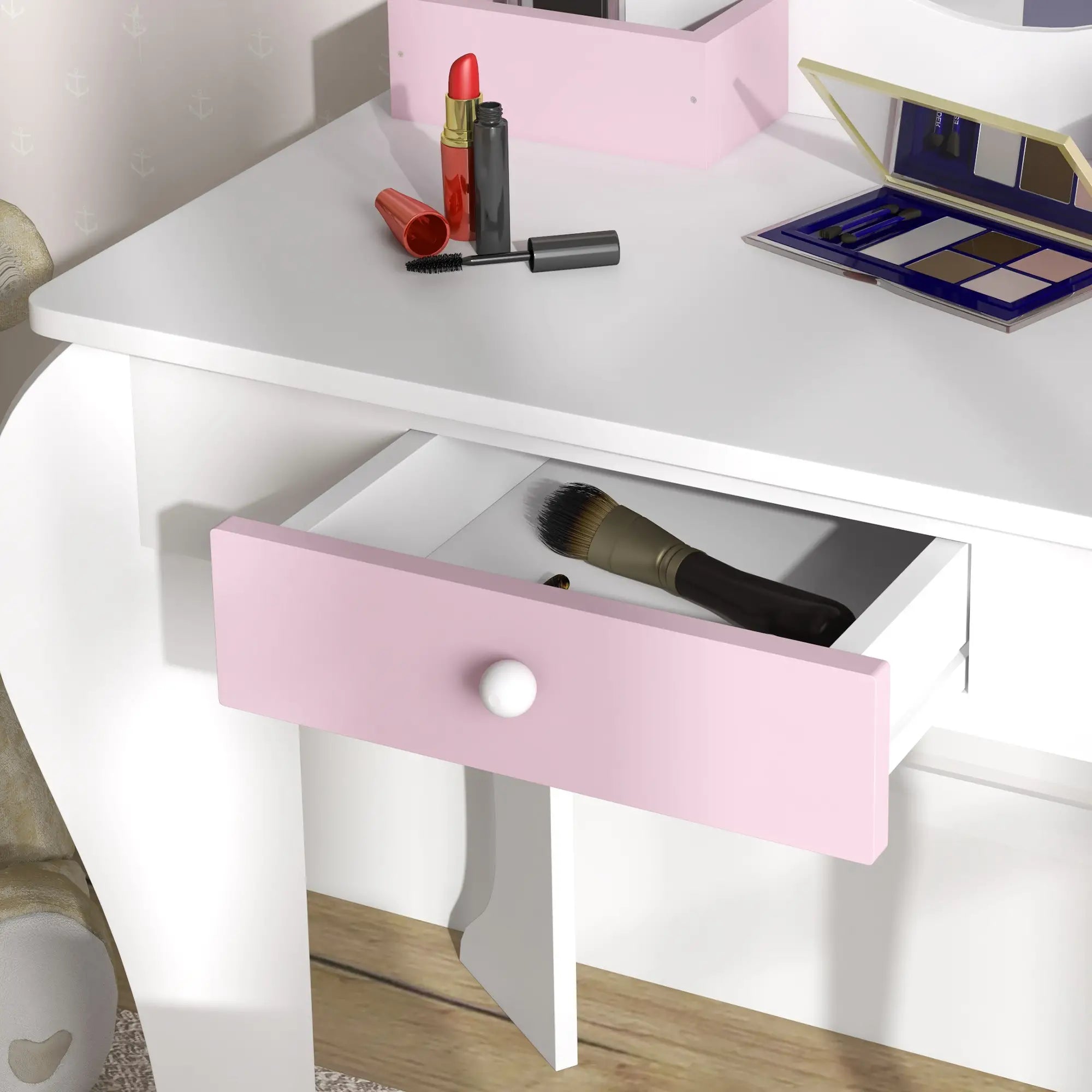 Kids Makeup Vanity Set with Stool, Mirror, Drawer, Unicorn Design, White Toy Vanity at Gallery Canada