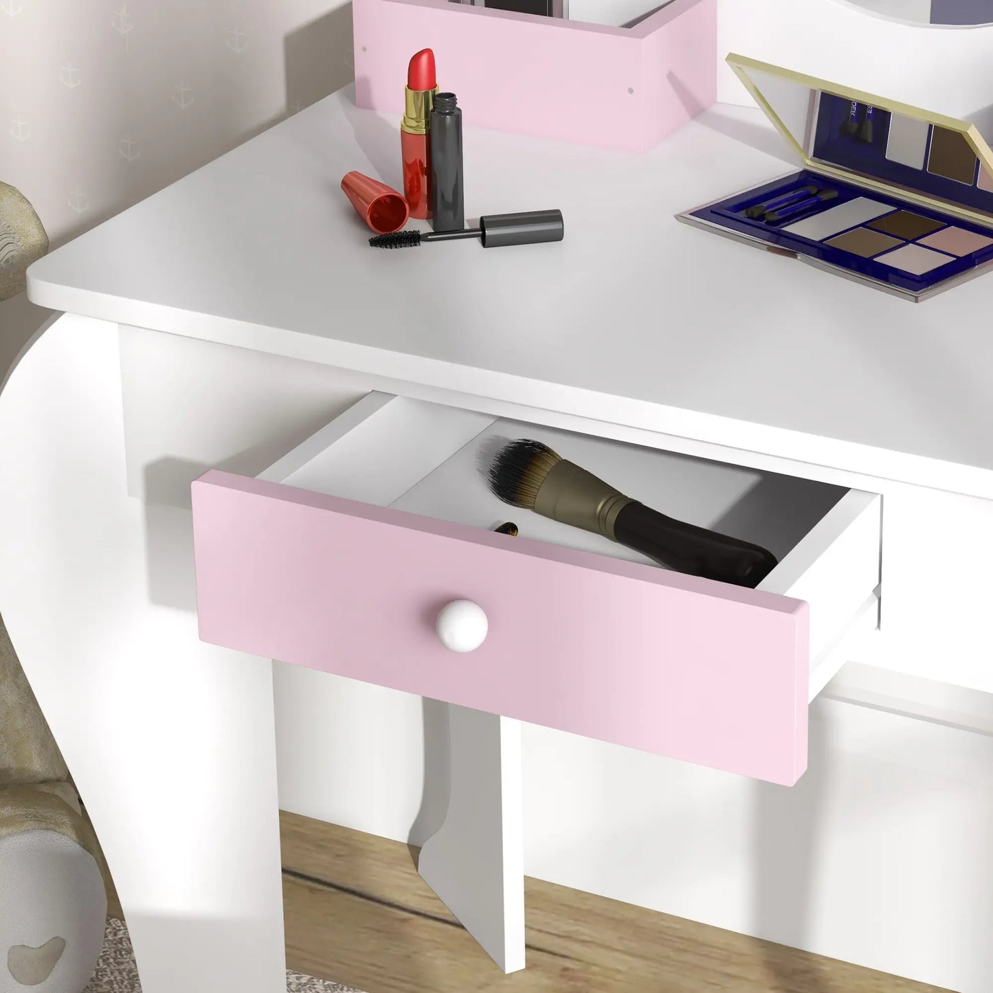 Kids Makeup Vanity Set with Stool, Mirror, Drawer, Unicorn Design, White Toy Vanity at Gallery Canada