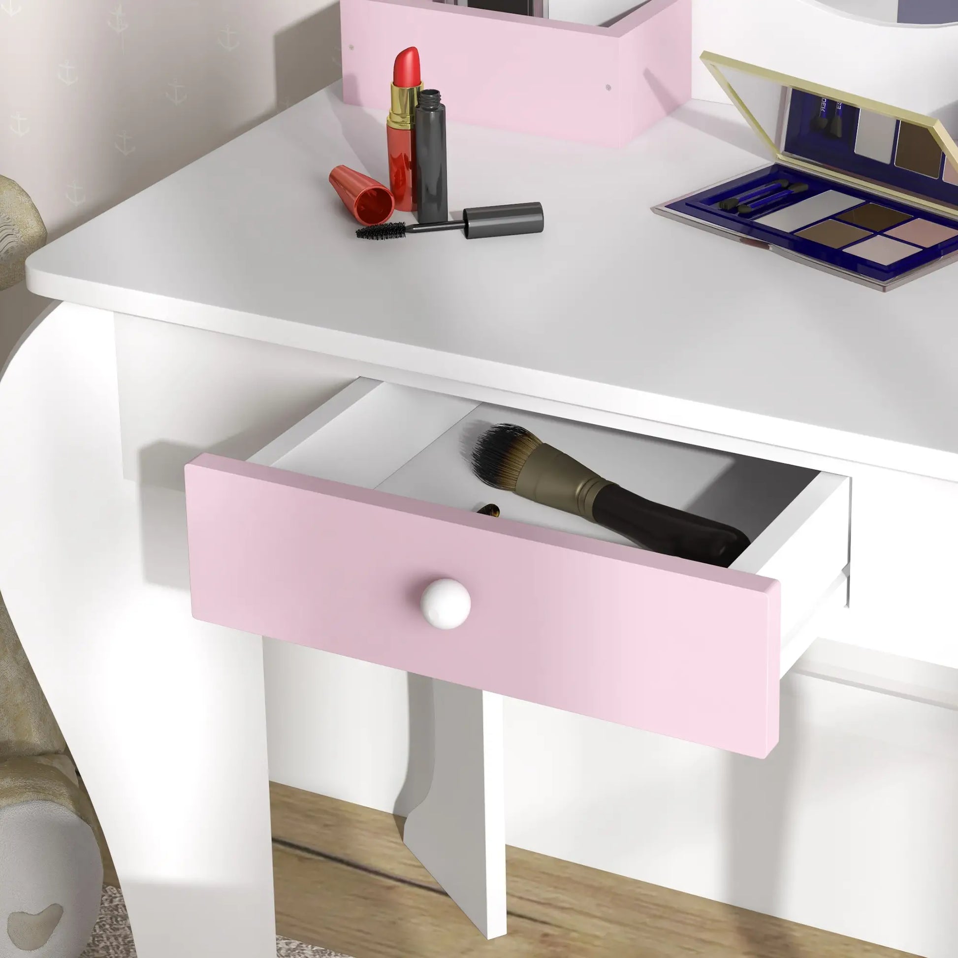 Kids Makeup Vanity Set with Stool, Mirror, Drawer, Unicorn Design, White Toy Vanity at Gallery Canada