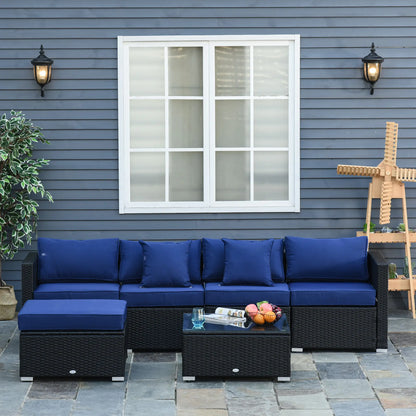 6-Piece Outdoor PE Rattan Sofa Set, Thick Cushions, Glass Top Table, Dark Blue, Black Patio Furniture Sets at Gallery Canada