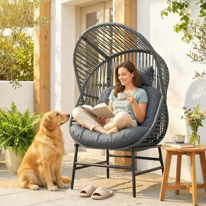 Outdoor Wicker Egg Chair, Steel Frame, 330 lbs, Dark Grey Patio Chairs at Gallery Canada