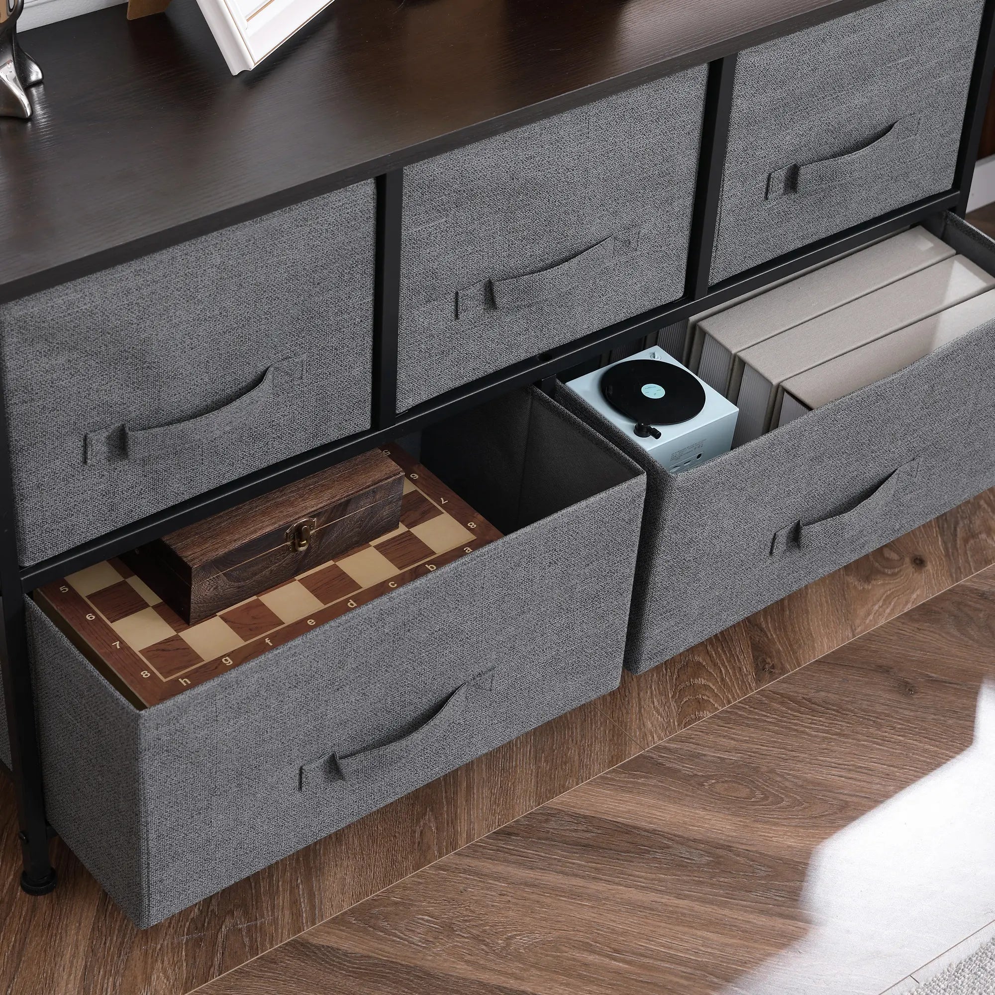 Linen Drawer Cabinet, 5 Removable Drawers, Metal Frame, Adjustable Feet, Dark Grey Storage Cabinets at Gallery Canada