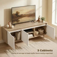 Meuble TV pour téléviseurs jusqu'à 55 pouces, console TV de style ferme, chêne et blanc