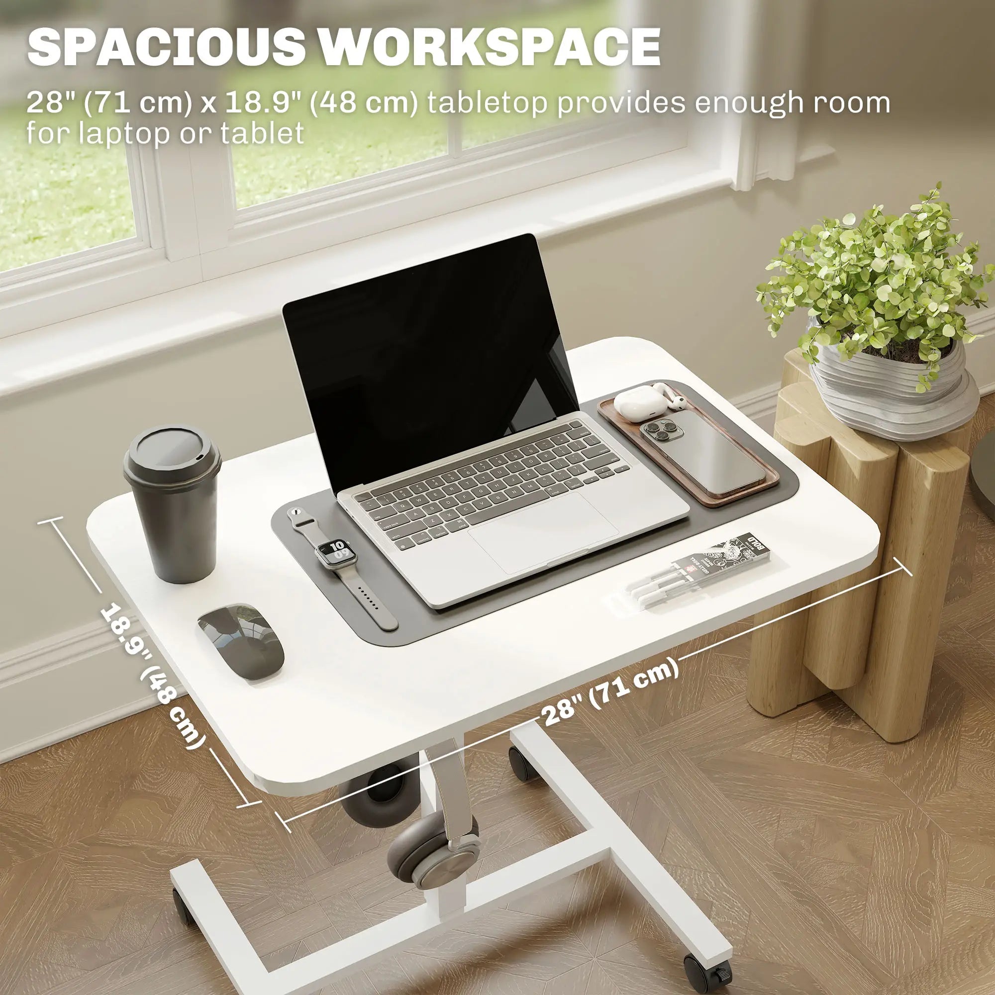 Height Adjustable Standing Desk, Pneumatic Sit Stand Desk, White Wood Grain, White Office Desks & Work Stations at Gallery Canada
