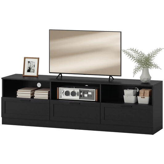 TV Stand with Storage, 3 Cabinets, 3 Shelves, for TVs up to 85", Black TV Stands Black at Gallery Canada