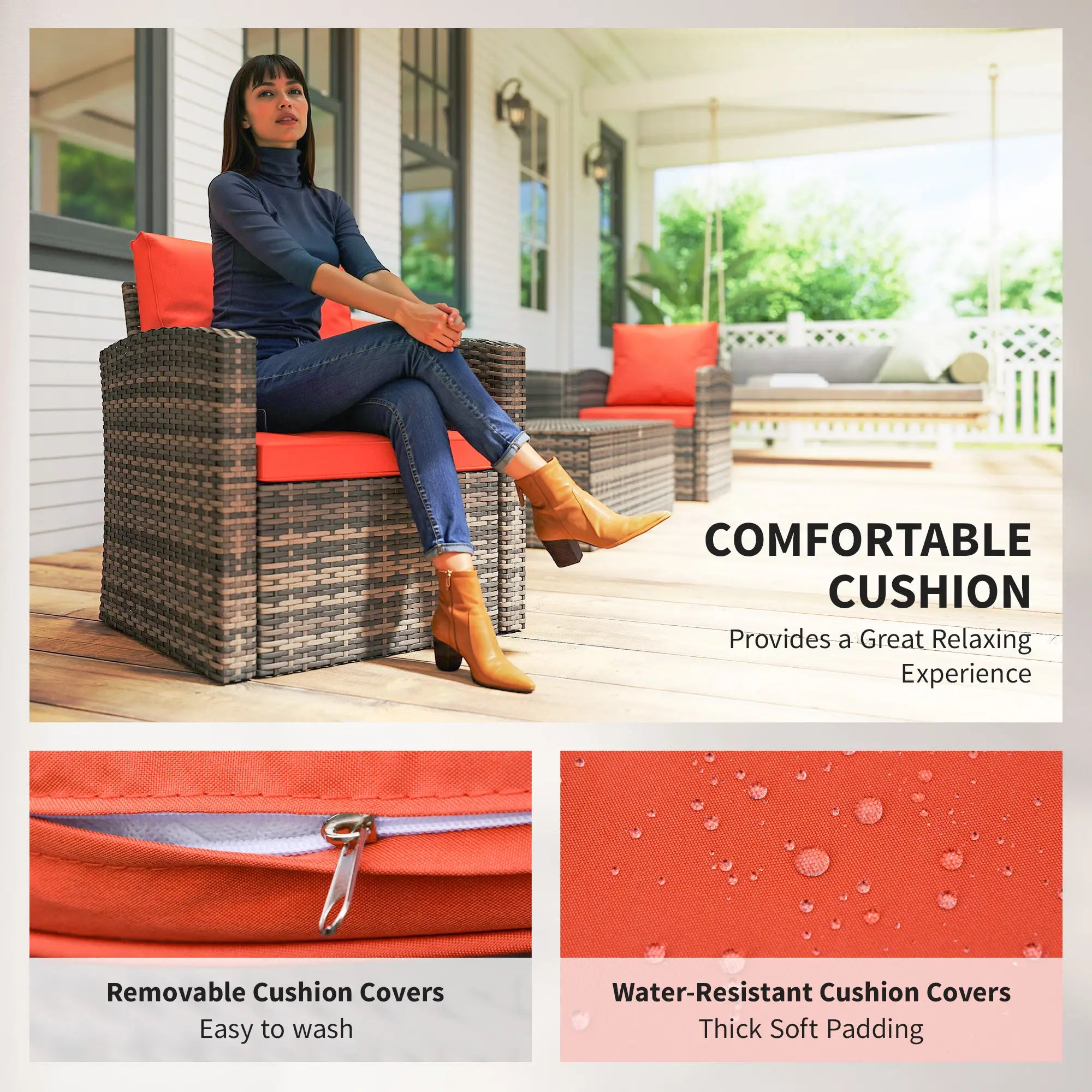 6-Piece Wicker Patio Set with Cushions, 7-Seater Rattan Sofa, Orange Patio Furniture Sets at Gallery Canada