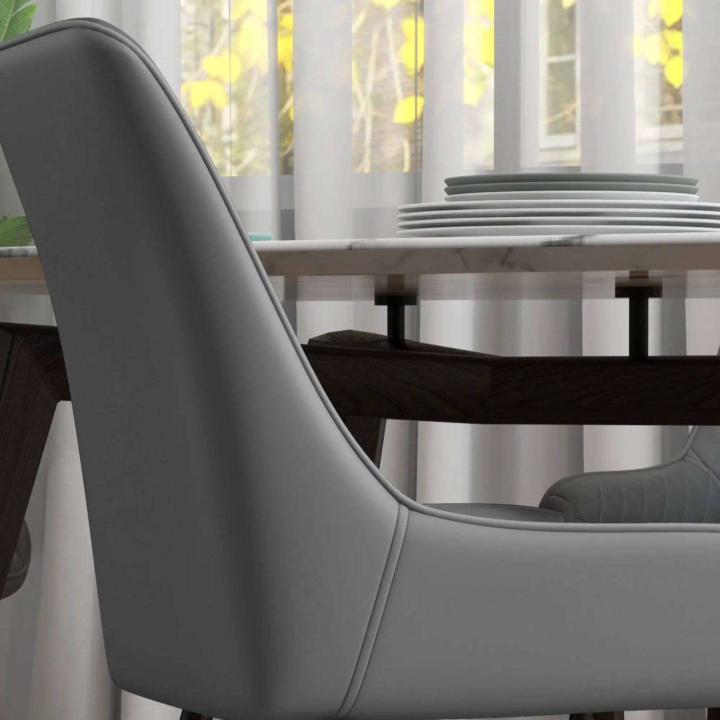 Modern Dining Chairs Set of 4, PU Leather, Metal Legs, Grey Bar Stools at Gallery Canada