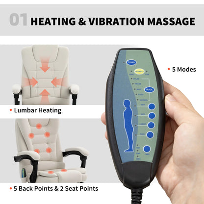 7-Point Vibrating Massage Chair, Reclining Office Chair with Footrest, Beige Massage Chairs at Gallery Canada