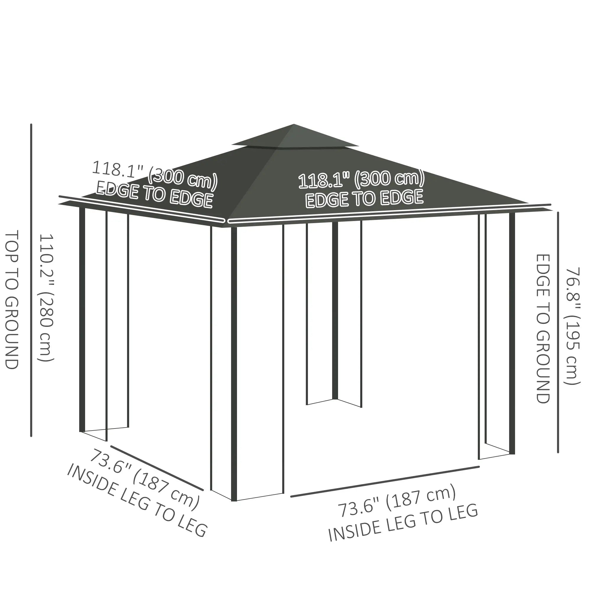 10'x10' Steel Patio Gazebo, Soft-Top, 2-Tier Polyester Roof, Light Grey Gazebos at Gallery Canada