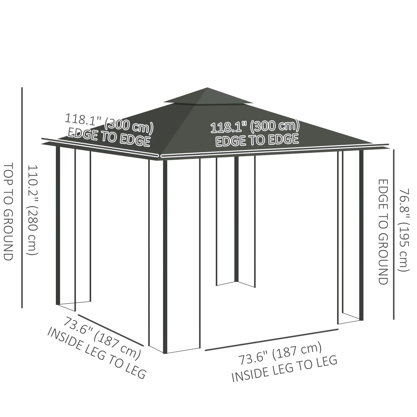 10'x10' Steel Patio Gazebo, Soft-Top, 2-Tier Polyester Roof, Light Grey Gazebos at Gallery Canada