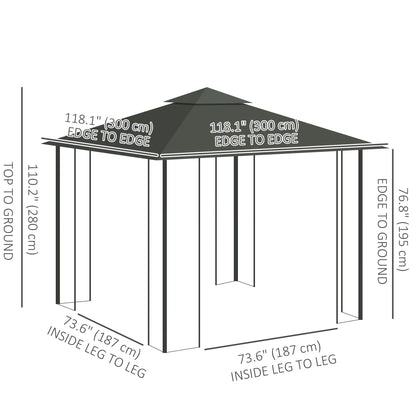 10'x10' Steel Patio Gazebo, Soft-Top, 2-Tier Polyester Roof, Light Grey Gazebos at Gallery Canada