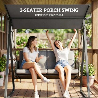2-Person Outdoor Swing, Adjustable Canopy, Rattan Bench With Cushions Patio Swings with Stand at Gallery Canada