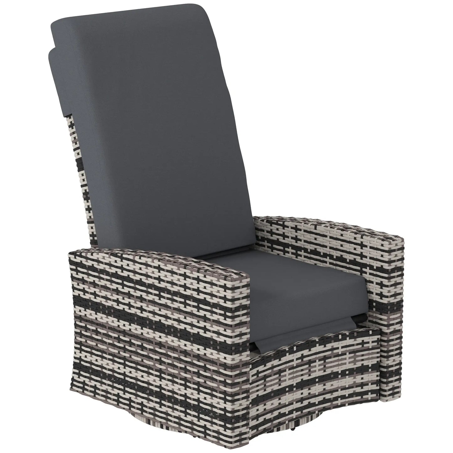 Outdoor Rattan Wicker Lounge Chair with Footrest, Soft Cushion, Grey Patio Chairs Mixed Grey Rattan, Grey Cushion at Gallery Canada